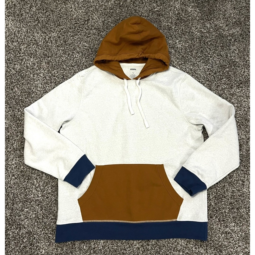 Sonoma Sweater Pull Over Gray Brown Pockets Large Hoodie Cozycore Gorpcore